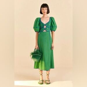 NWT FARM Rio Green Topstitched Midi Dress